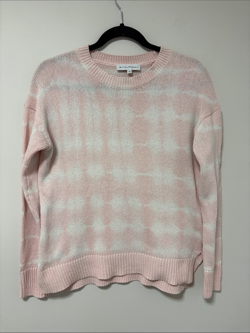 White + Warren Pink and White Tie-Dye Crewneck Sweater